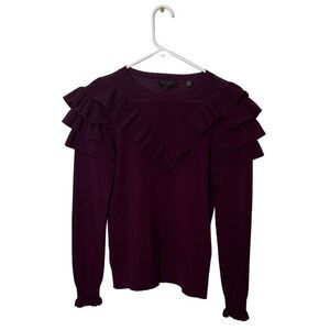 Ted Baker London Purple Ruffle Detail Long Sleeve Sweater Size 1 Viscose & Polya